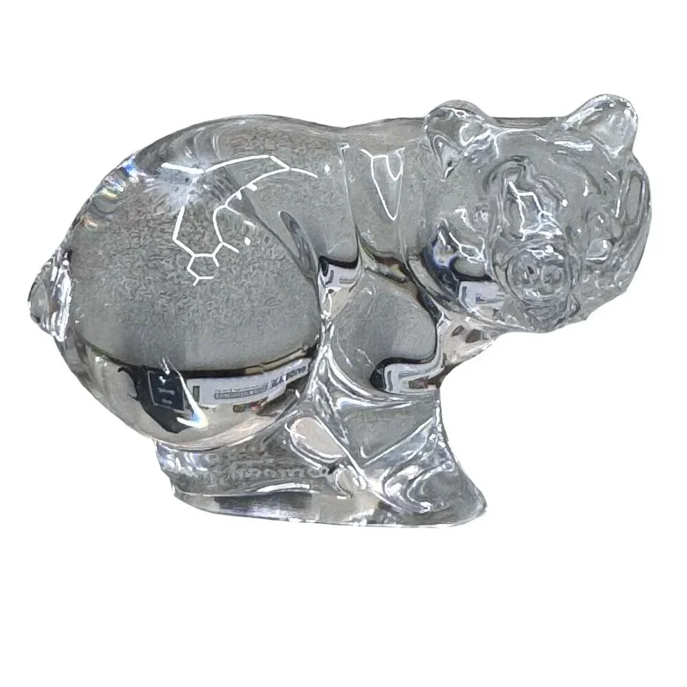 Signed Daum France Crystal Pig Figurine Glass Art Paperweight Decor Mini 3" Vtg - Picture 1 of 9